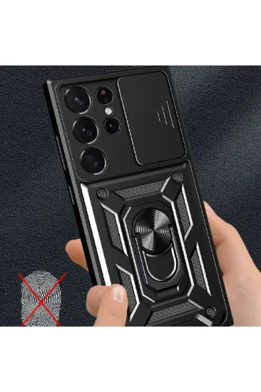 Newface Samsung Galaxy S23 Ultra Kılıf Pars Lens Yüzüklü Silikon - Yeşil resmi