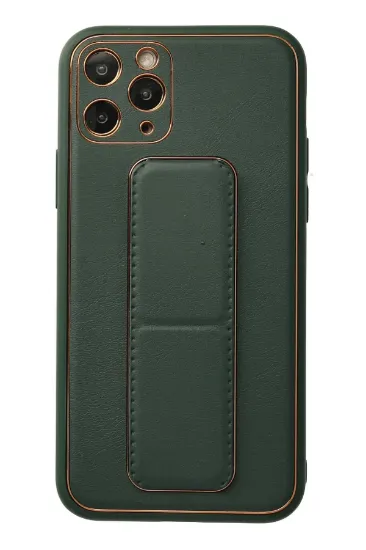 Newface iPhone 11 Pro Kılıf Coco Deri Standlı Kapak - Yeşil resmi