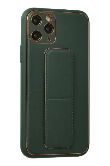 Newface iPhone 11 Pro Kılıf Coco Deri Standlı Kapak - Yeşil resmi
