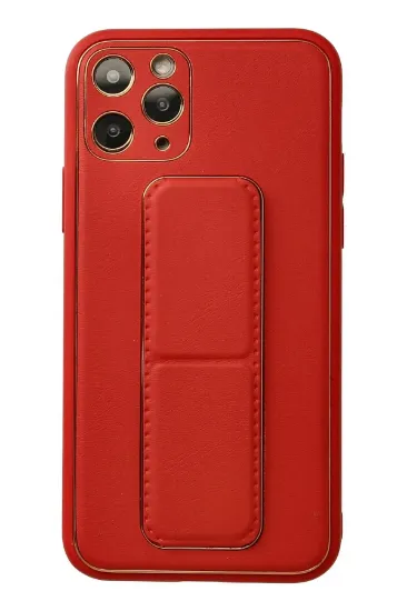 Newface iPhone 11 Pro Kılıf Coco Deri Standlı Kapak - Kırmızı resmi