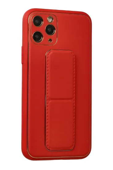Newface iPhone 11 Pro Kılıf Coco Deri Standlı Kapak - Kırmızı resmi
