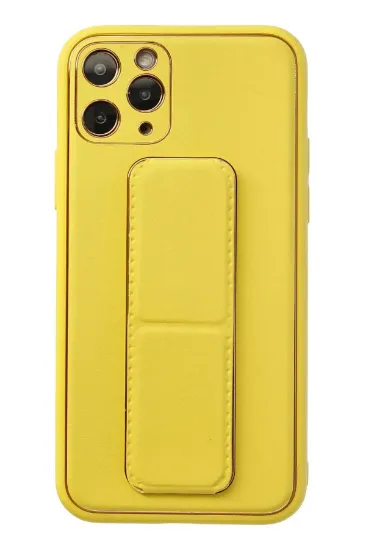 Newface iPhone 11 Pro Kılıf Coco Deri Standlı Kapak - Sarı resmi