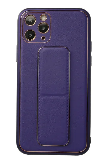 Newface iPhone 11 Pro Kılıf Coco Deri Standlı Kapak - Mor resmi
