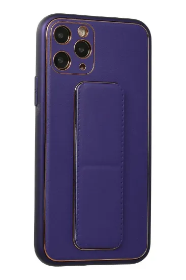 Newface iPhone 11 Pro Kılıf Coco Deri Standlı Kapak - Mor resmi