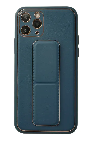 Newface iPhone 11 Pro Kılıf Coco Deri Standlı Kapak - Mavi resmi