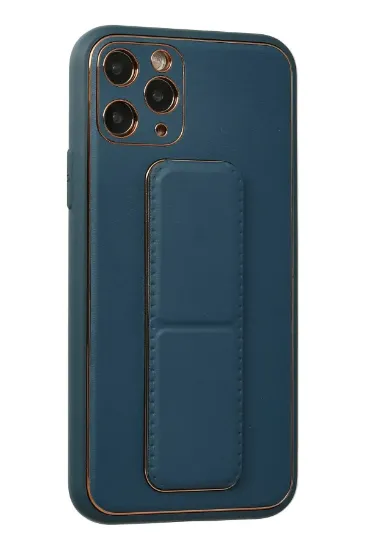 Newface iPhone 11 Pro Kılıf Coco Deri Standlı Kapak - Mavi resmi