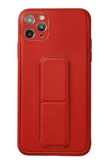 Newface iPhone 11 Pro Max Kılıf Coco Deri Standlı Kapak - Kırmızı resmi