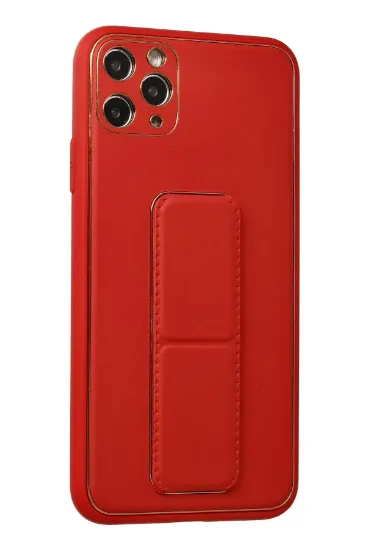 Newface iPhone 11 Pro Max Kılıf Coco Deri Standlı Kapak - Kırmızı resmi