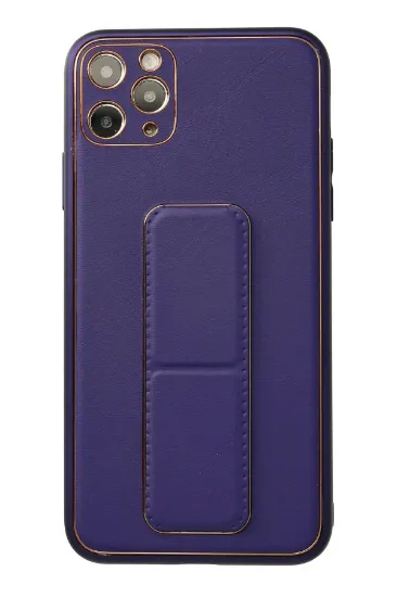 Newface iPhone 11 Pro Max Kılıf Coco Deri Standlı Kapak - Mor resmi