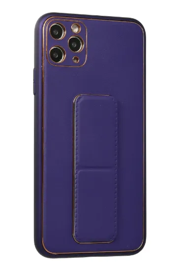 Newface iPhone 11 Pro Max Kılıf Coco Deri Standlı Kapak - Mor resmi