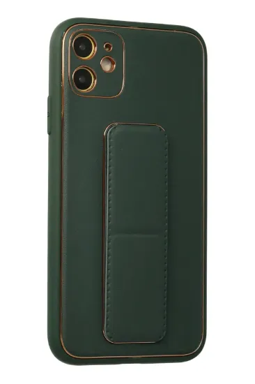 Newface iPhone 12 Kılıf Coco Deri Standlı Kapak - Yeşil resmi