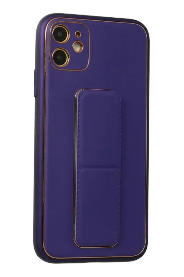 Newface iPhone 12 Kılıf Coco Deri Standlı Kapak - Mor resmi