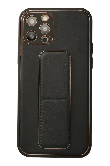 Newface iPhone 12 Pro Kılıf Coco Deri Standlı Kapak - Siyah resmi