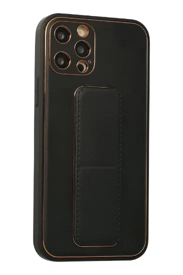 Newface iPhone 12 Pro Kılıf Coco Deri Standlı Kapak - Siyah resmi