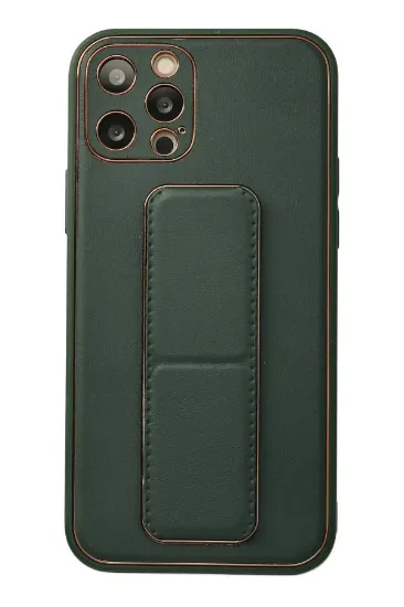 Newface iPhone 12 Pro Kılıf Coco Deri Standlı Kapak - Yeşil resmi