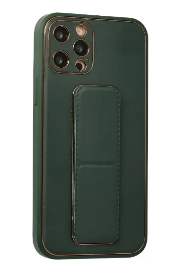 Newface iPhone 12 Pro Kılıf Coco Deri Standlı Kapak - Yeşil resmi