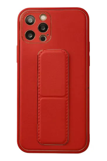 Newface iPhone 12 Pro Kılıf Coco Deri Standlı Kapak - Kırmızı resmi