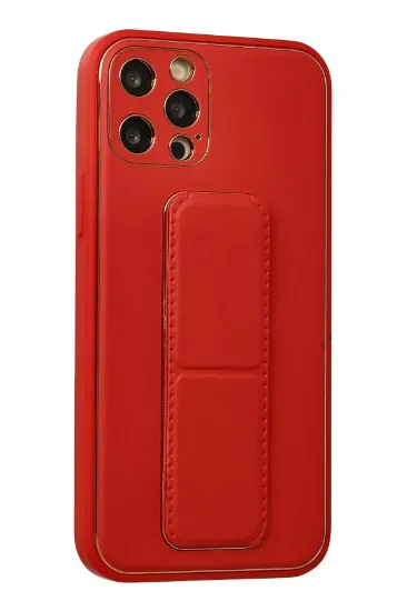 Newface iPhone 12 Pro Kılıf Coco Deri Standlı Kapak - Kırmızı resmi