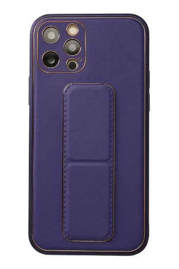 Newface iPhone 12 Pro Kılıf Coco Deri Standlı Kapak - Mor resmi