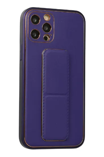 Newface iPhone 12 Pro Kılıf Coco Deri Standlı Kapak - Mor resmi