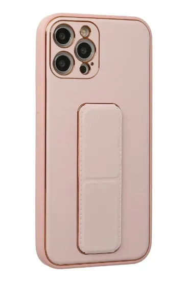 Newface iPhone 12 Pro Kılıf Coco Deri Standlı Kapak - Pembe resmi
