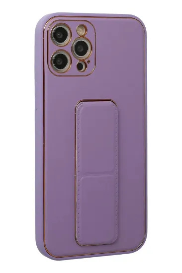 Newface iPhone 12 Pro Kılıf Coco Deri Standlı Kapak - Lila resmi