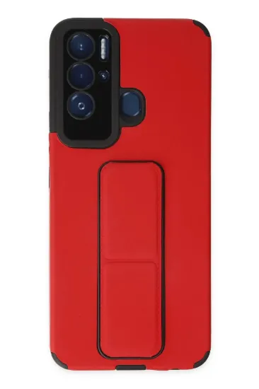 Newface Tecno Pova Neo Kılıf Mega Standlı Silikon - Kırmızı resmi