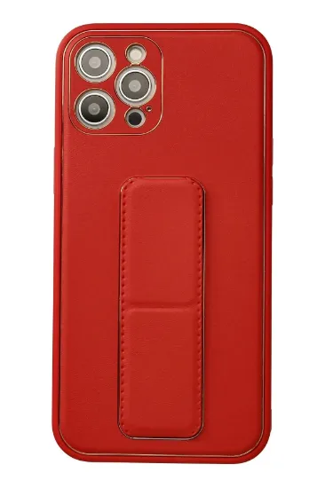 Newface iPhone 12 Pro Max Kılıf Coco Deri Standlı Kapak - Kırmızı resmi