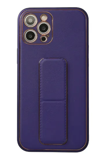 Newface iPhone 12 Pro Max Kılıf Coco Deri Standlı Kapak - Mor resmi