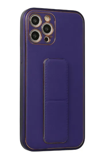 Newface iPhone 12 Pro Max Kılıf Coco Deri Standlı Kapak - Mor resmi
