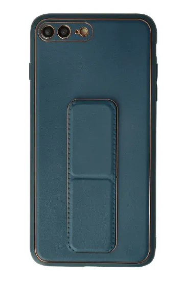 Newface iPhone 7 Plus Kılıf Coco Deri Standlı Kapak - Mavi resmi