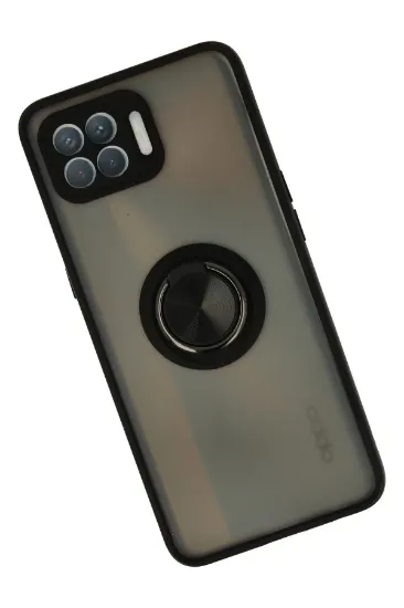 Newface Oppo Reno 4 Lite Kılıf Montreal Yüzüklü Silikon Kapak - Siyah resmi