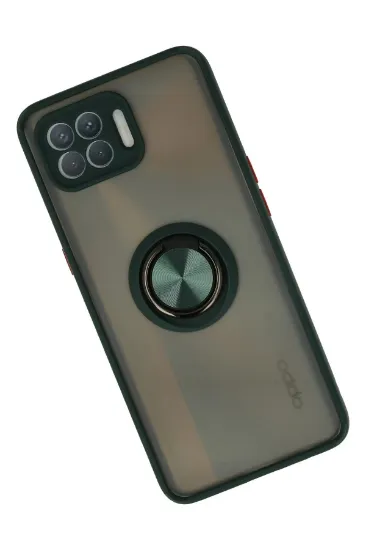Newface Oppo Reno 4 Lite Kılıf Montreal Yüzüklü Silikon Kapak - Yeşil resmi