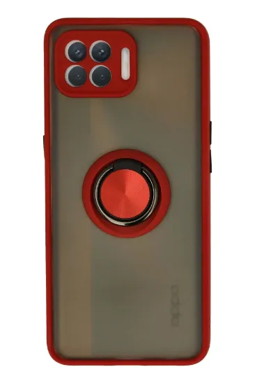 Newface Oppo Reno 4 Lite Kılıf Montreal Yüzüklü Silikon Kapak - Kırmızı resmi
