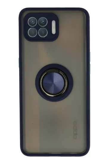 Newface Oppo Reno 4 Lite Kılıf Montreal Yüzüklü Silikon Kapak - Lacivert resmi