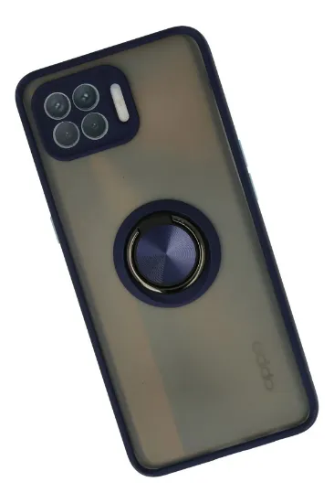 Newface Oppo Reno 4 Lite Kılıf Montreal Yüzüklü Silikon Kapak - Lacivert resmi