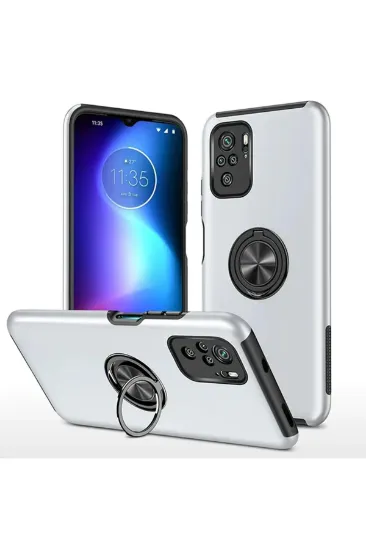 Newface Xiaomi Poco F3 Kılıf Elit Yüzüklü Kapak - Gümüş resmi