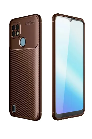 Newface Realme C21 Kılıf Auto Focus Karbon Kapak - Kahverengi resmi