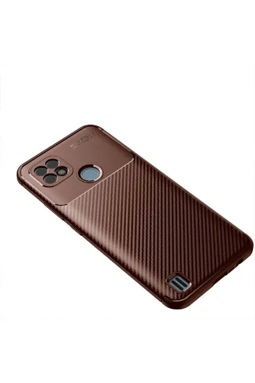 Newface Realme C21 Kılıf Auto Focus Karbon Kapak - Kahverengi resmi