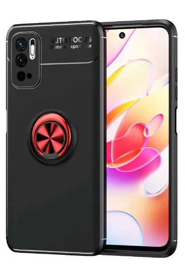 Newface Xiaomi Redmi Note 10 5G Kılıf Range Yüzüklü Silikon - Siyah-Kırmızı resmi