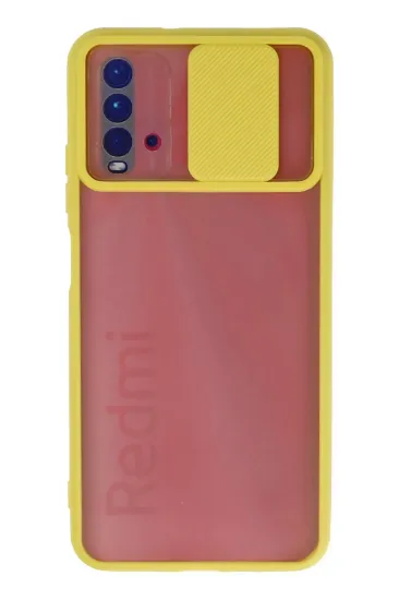 Newface Xiaomi Redmi 9T Kılıf Palm Buzlu Kamera Sürgülü Silikon - Sarı resmi