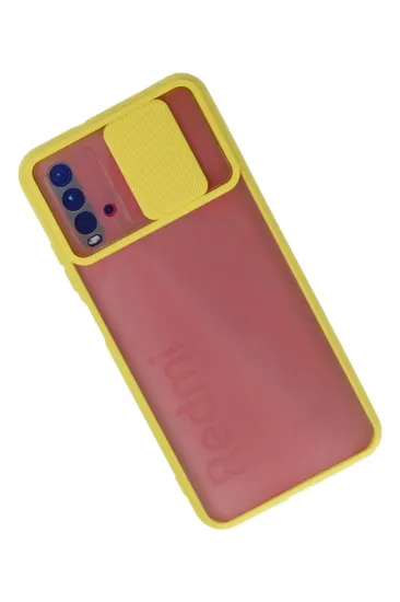 Newface Xiaomi Redmi 9T Kılıf Palm Buzlu Kamera Sürgülü Silikon - Sarı resmi