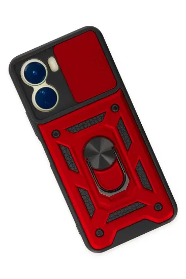 Newface Vivo Y16 Kılıf Pars Lens Yüzüklü Silikon - Kırmızı resmi
