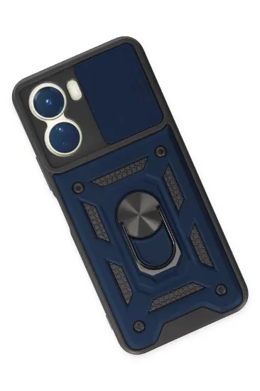 Newface Vivo Y16 Kılıf Pars Lens Yüzüklü Silikon - Lacivert resmi