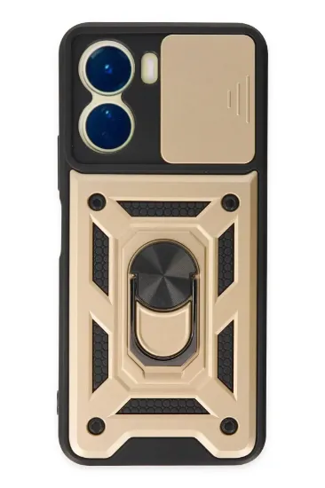 Newface Vivo Y16 Kılıf Pars Lens Yüzüklü Silikon - Gold resmi