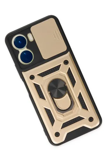 Newface Vivo Y16 Kılıf Pars Lens Yüzüklü Silikon - Gold resmi