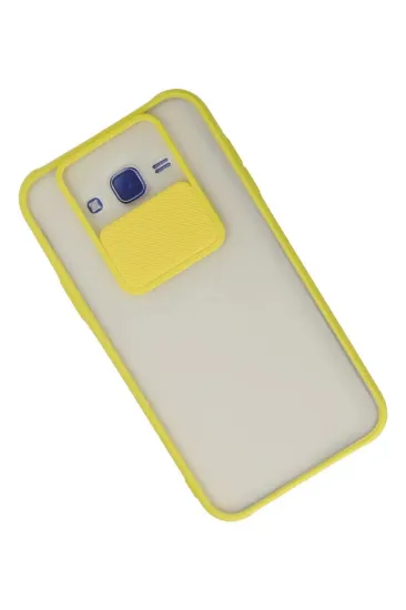Newface Samsung Galaxy J7 Kılıf Palm Buzlu Kamera Sürgülü Silikon - Sarı resmi