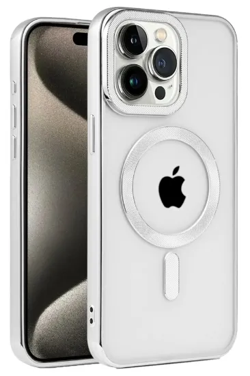 Newface iPhone 15 Pro Max Kılıf Kronos Magsafe Kapak - Gümüş resmi