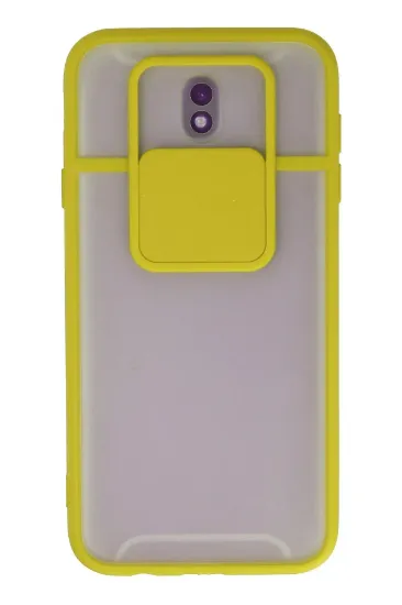 Newface Samsung Galaxy J7 Pro / J730 Kılıf Palm Buzlu Kamera Sürgülü Silikon - Sarı resmi