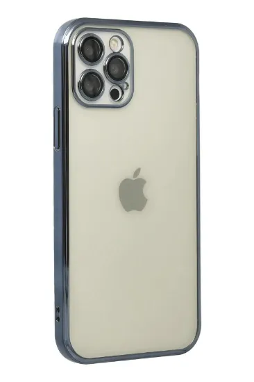 Newface iPhone 12 Pro Max Kılıf Razer Lensli Silikon - Mavi resmi